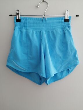 2024 Lululemon Hotty Hot High Rise Lined Shorts 4 Inch Bright Blue Size 0